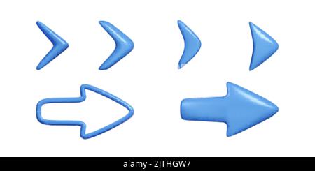 Set of blue arrow. Design element for banner in 3D realistic simple style. Vector illustration isolated on white background Stock Vector