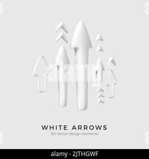 Set of White 3D Arrows. Business design element in cartoon realistic style. Vector illustration Stock Vector