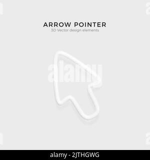 White arrow pointer in realistic cartoon style. 3D cursor symbol with shadow. Vector illustration Stock Vector