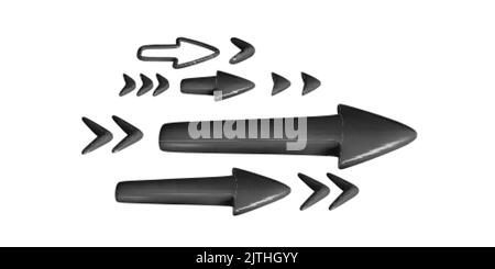 3D Arrows set black. Arrows pointing to side. Trendy black arrows in cartoon style. Collection of simple realistic arrows. Vector illustration Stock Vector