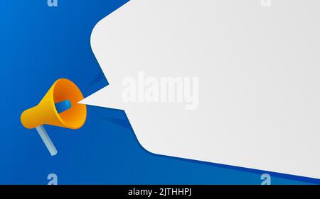 Blue megaphone with an empty speech bubble on blue background . Social media concept for marketing announcements. Vector illustration Stock Vector