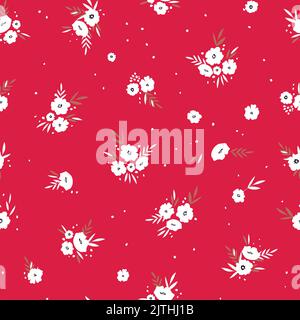 Seamless floral pattern based on traditional folk art ornaments. Colorful flowers on color background. Scandinavian style. Sweden nordic style. Vector Stock Vector