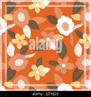 Print for kerchief, bandana, scarf, handkerchief, shawl, neck scarf. Squared pattern with ornament for fabric, textile, silk products. Paisley vector Stock Vector