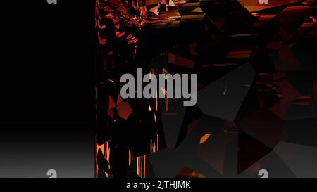 3D renderings. Red glass gem on a black isolated background. Natural mineral with hexagonal pattern. An orange and red crystal. Abstract pattern on a Stock Photo