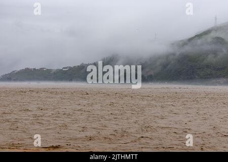 Flood due to heavy rainfall in the river swat at the Swat valley in Khyber Pakhtunkhwa, Pakistan Stock Photo