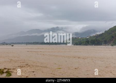 Heavy flood in the river swat after cloudburst Stock Photo