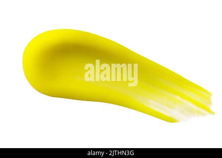 Yellow gel abstract colour smear. Yellow dye hair smudge isolated on white background. Stock Photo