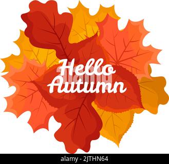 Hello autumn illustration with colourful leaves. Flat style. Vector illustration Stock Vector