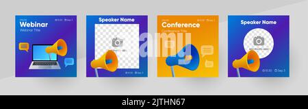 Social media post template for webinar, conference, event or any other announcement. Background and illustration for social media banner design in vector.  Stock Vector