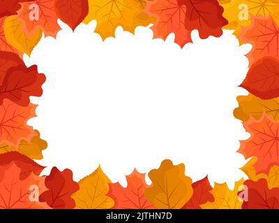 Autumn leaves frame background. Flat style. Vector illustration Stock Vector