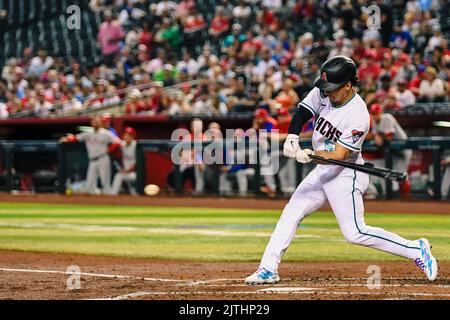 Arizona Diamondbacks center fielder Alek Thomas (5) signs autographs ...