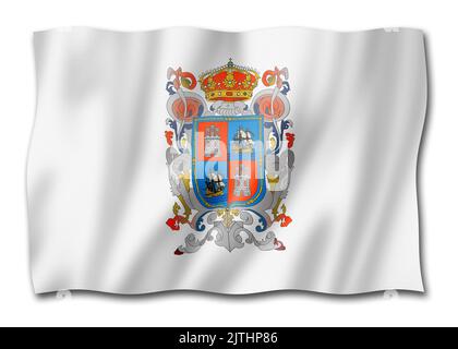 Campeche state flag, Mexico waving banner collection. 3D illustration Stock Photo