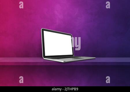 Laptop computer on purple shelf background. 3D Illustration Stock Photo