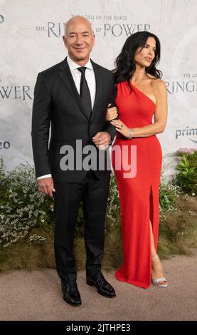 Jeff Bezos and Lauren Sanchez attend 'The Lord Of The Rings: The Rings Of Power' World Premiere in Leicester Square on August 30, 2022 in London, England. Photo by Gary Mitchell/Alamy Live News Stock Photo