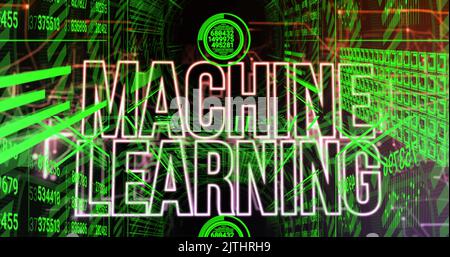 Image of machine learning text over data processing Stock Photo
