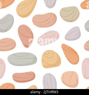 Pebble seamless pattern. Beach pebble stones background. Sea or river smooth rocks repeating wallpaper. Vector  Stock Vector