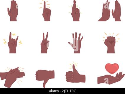 Manual explanation semi flat color vector hand gesture set Stock Vector