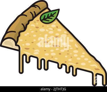 Pizza in slice filled outline style isolated vector illustration for Cheese Pizza Day on September 5 Stock Vector