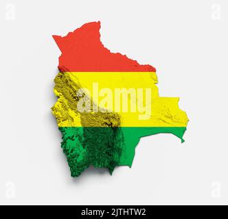 A 3D rendering of Bolivian map with flag shaded relief isolated on white background Stock Photo