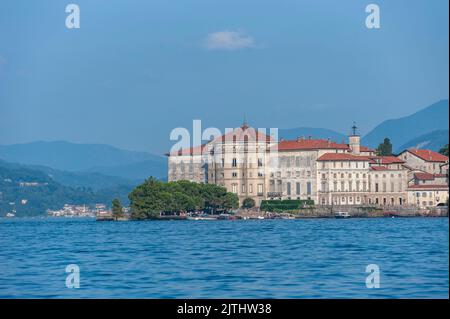 View over Lake Maggiore to Isola Bella, Stresa, Lake Maggiore, Piedmont, Italy, Europe Stock Photo