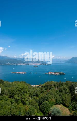 Panorama from Giardino Botanico Alpinia on Lake Maggiore with Isola Bella and Isola dei Pescatori, Stresa, Lake Maggiore, Piedmont, Italy, Europe Stock Photo