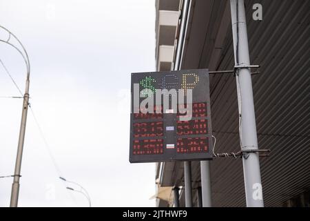 Exchange rate currency on LED digital board for business money concept Stock Photo