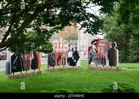 Prague, Czech Republic - July 13 2022: Commemoration of the anniversary of Operation Anthropoid in Prague, Zizkov at the Na Ohrade crossroads. Stock Photo