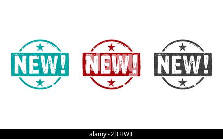 New stamp icons in few color versions. Fresh offer promotion concept 3D rendering illustration. Stock Photo
