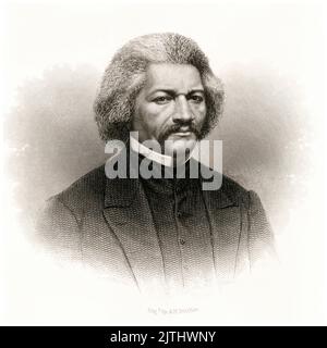 Frederick Douglass (1818-1895), anti slavery movement, abolitionist, portrait engraving by Alexander Hay Ritchie, circa 1875 Stock Photo