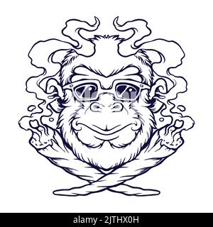 Cool Monkey Weed Joint Silhouette Vector illustrations for your work Logo, mascot merchandise t-shirt, stickers and Label designs, poster, greeting ca Stock Photo
