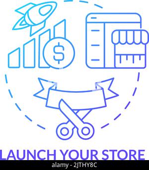 Launch your store blue gradient concept icon Stock Vector