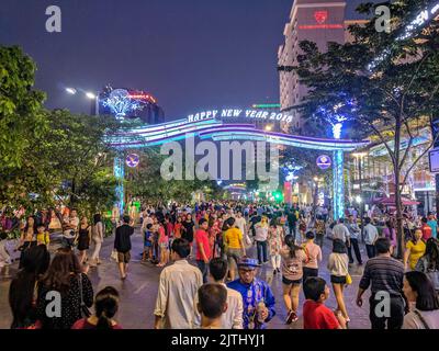 Crowds gather in Ho Chi Minh City for the 2018 Chinese New Year celebrations (Tet) Stock Photo