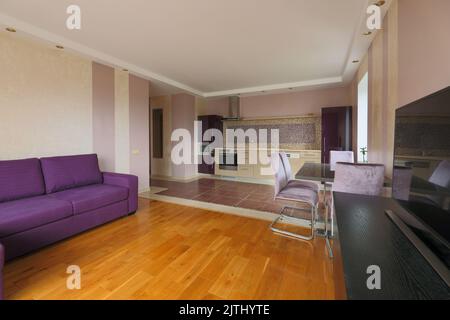 purple design style studio apartment interior Stock Photo