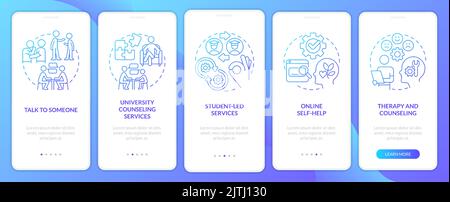 Addressing student mental health blue gradient onboarding mobile app screen Stock Vector