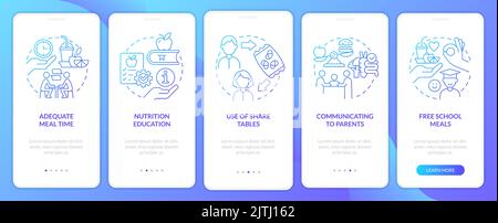 School lunch program importance blue gradient onboarding mobile app screen Stock Vector