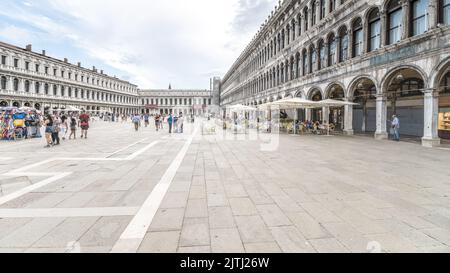 VENICE, ITALY - AUGUST 02, 2021: St Mark's Square, Italian: Piazza San Marco, the main square of Venice Stock Photo