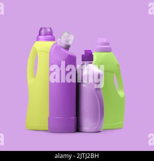 A plastic bottles with Household cleaning product isolated on a pink background Stock Photo