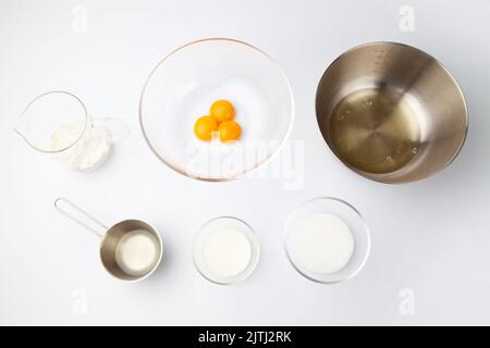 ingredients for chiffon cake isolated on white background Stock Photo