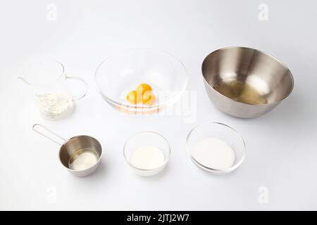 ingredients for chiffon cake isolated on white background Stock Photo