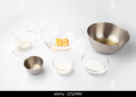 ingredients for chiffon cake isolated on white background Stock Photo