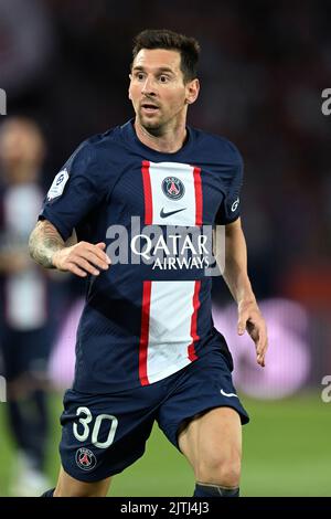 PARIS - Lionel Messi of Paris Saint-Germain during the French Ligue 1 match between Paris Saint-Germain and AS Monaco at the Parc des Princes in Paris, France on August 28, 2022. ANP | Dutch Height | GERRIT FROM COLOGNE Stock Photo