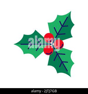 Illustration of Christmas holly branch. Happy New Year decoration. Holiday seasonal object. Stock Vector