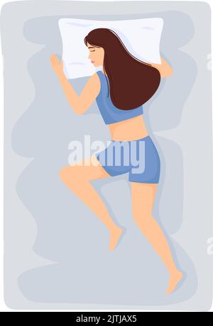 Woman sleeps. Girl in pajamas sleeping on bed. Vector illustration Stock Vector