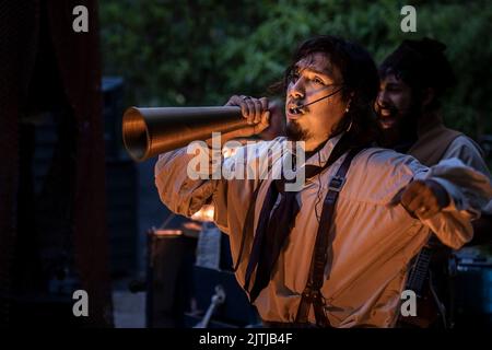 The Old Time Sailors performing at the Trebah Garden amphitheatre in Cornwall. Stock Photo