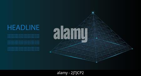 Pyramid molecular grid technology style. Futuristic connection structure for chemistry, science or hi tech. Wireframe low poly mesh vector. Stock Vector