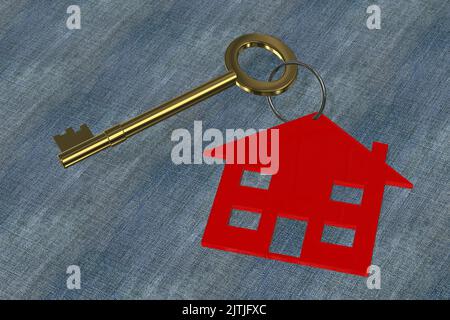 house keys key 3D rendered key ring with house new home mortgage concept Stock Photo