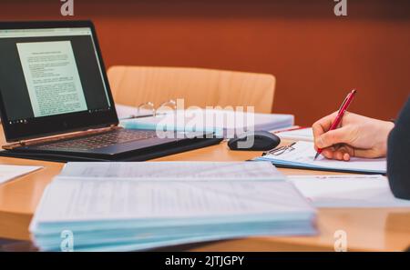 Student Writes His Homework at Home, Digital world Stock Photo