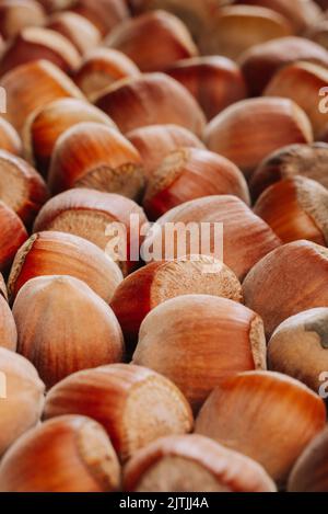 Closeup of some unopened hazelnuts filling the entire frame Stock Photo