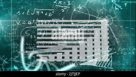 Image of data processing with mathematical equations on black background Stock Photo
