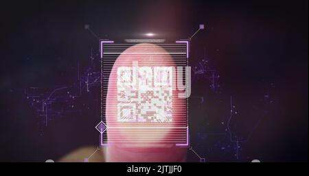 Image of data processing and qr code over server room Stock Photo